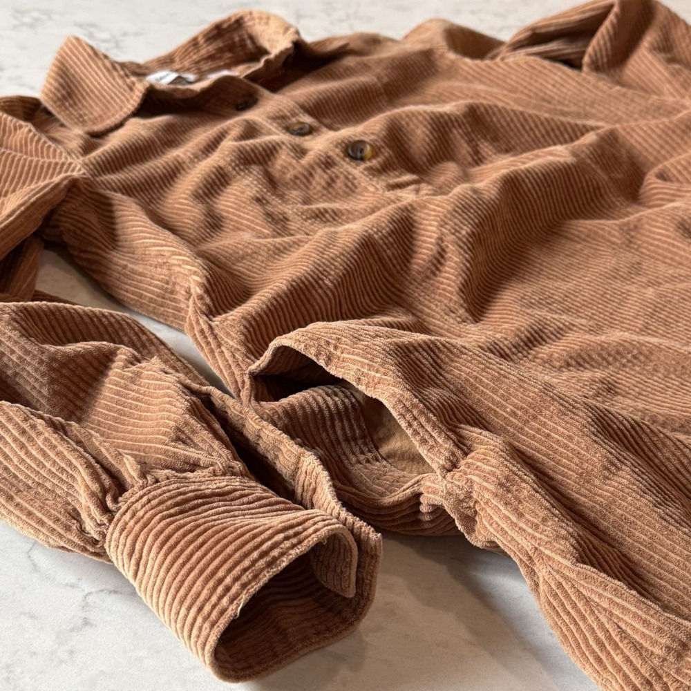 Lands End Women's XS (2-4) Tan Wide Wale Corduroy Collared Shirt Dress Pockets - Picture 4 of 12